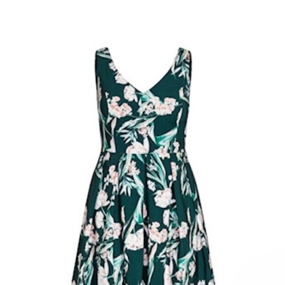 City Chic Sleeveless Fit and Flare Floral Midi Dress in Jade – Size 14 - Picture 3 of 11